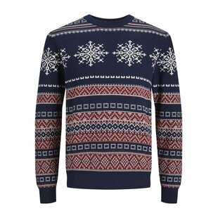 Jack & Jones Heren Kersttrui Gebreid JORSNOWBALL Navy Blazer Blauw