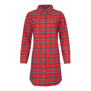 By Louise Dames Pyjama Nachthemd Flanel Geruit Rood