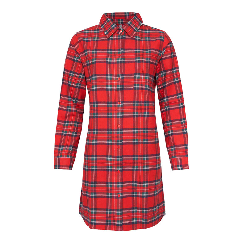 By Louise By Louise Ladies Pyjama Nightshirt Flannel Checkered Red