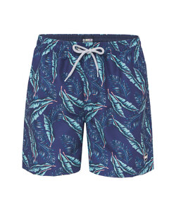 Happy Shorts Heren Zwemshort Blad Print Blauw