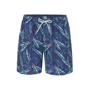 Happy Shorts Heren Zwemshort Blad Print Blauw