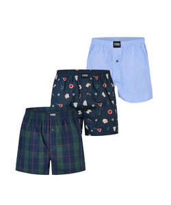 Happy Shorts Wide Boxer Shorts Men's Christmas 3-Pack Checkered/Print/Plain