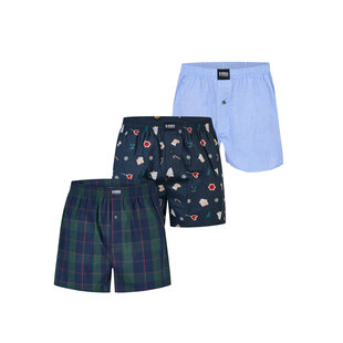 Happy Shorts Wijde Boxershorts Heren Kerst 3-Pack Geruit/Print/Effen
