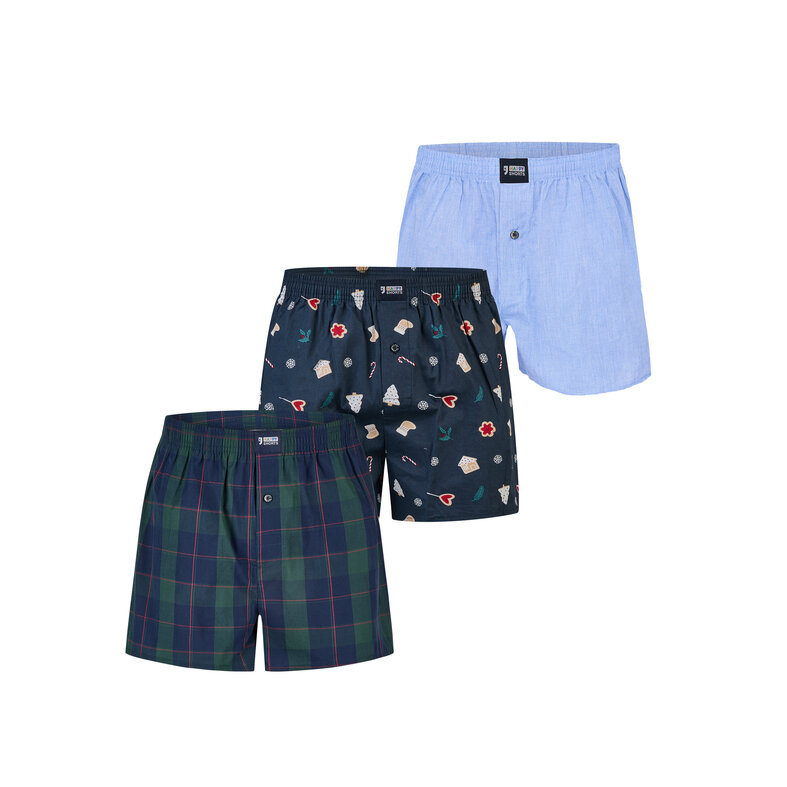 Happy Shorts Happy Shorts Wide Boxer Shorts Men's Christmas 3-Pack Checkered/Print/Plain