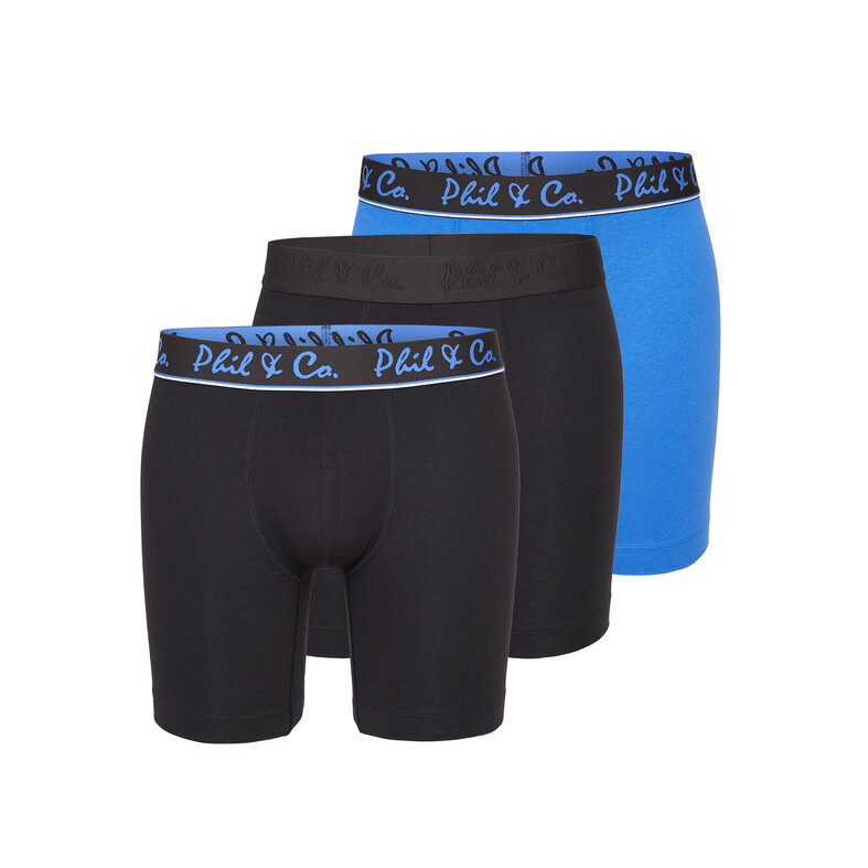 Phil & Co Phil & Co Boxershorts Heren Met Lange Pijpen Boxer Briefs 3-Pack Zwart / Blauw