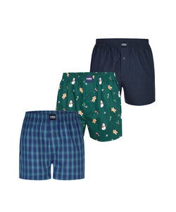Happy Shorts Wide Boxer Shorts Men's Christmas 3-Pack Checkered/Print/Plain