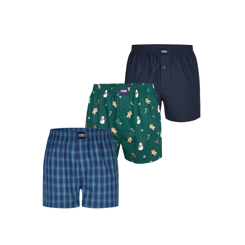 Happy Shorts Happy Shorts Wide Boxer Shorts Men's Christmas 3-Pack Checkered/Print/Plain