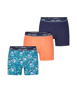 Happy Shorts Heren Boxershorts Trunks 3-Pack Blauw/Groen/Oranje