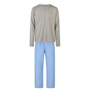 Phil & Co Heren Pyjama Set Lang Grijs/Blauw Gestreept