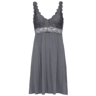 By Louise Slipdress Dames Nachthemd Met Kant Donkergrijs