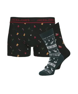Jack & Jones Heren Kerst Giftbox Sokken + Boxershorts JACMISTLETOE Zwart/Donkergroen