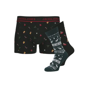 Jack & Jones Men's Christmas Giftbox Socks + Boxer Shorts JACMISTLETOE Black/Dark Green