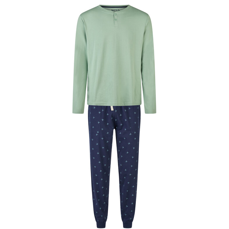 Phil & Co Phil & Co Heren Pyjama Set Lang Groen/Blauw
