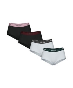 Pieces Dames Hipster PCLOGO Glitter 4-Pack Zwart/Wit