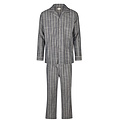 Phil & Co Phil & Co Men's Pyjama Set Long Button Closure Woven Cotton Gray Striped