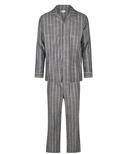 Phil & Co Men's Pyjama Set Long Button Closure Woven Cotton Gray Striped