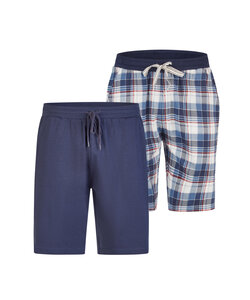 Phil & Co Heren Korte Pyjamabroek Geruit/Effen 2-Pack