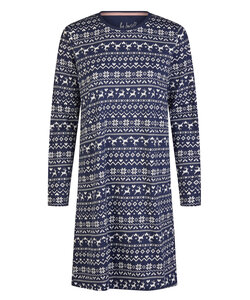 By Louise Dames Nachthemd Lange Mouw Winter Print Blauw