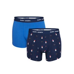 Happy Shorts 2-Pack Kerst Boxershorts Heren Blauw Kerstmannen / Rendieren