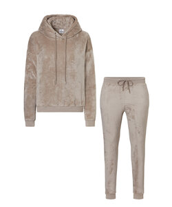 Apollo Dames Huispak Loungewear Fleece Incl Capuchon Lichtbruin