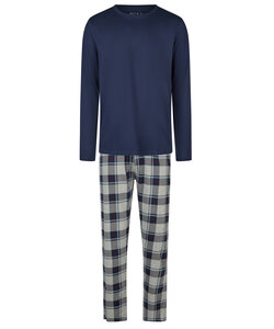 Phil & Co Heren Pyjama Set Lang Blauw/Grijs Geruit