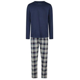 Phil & Co Heren Pyjama Set Lang Blauw/Grijs Geruit
