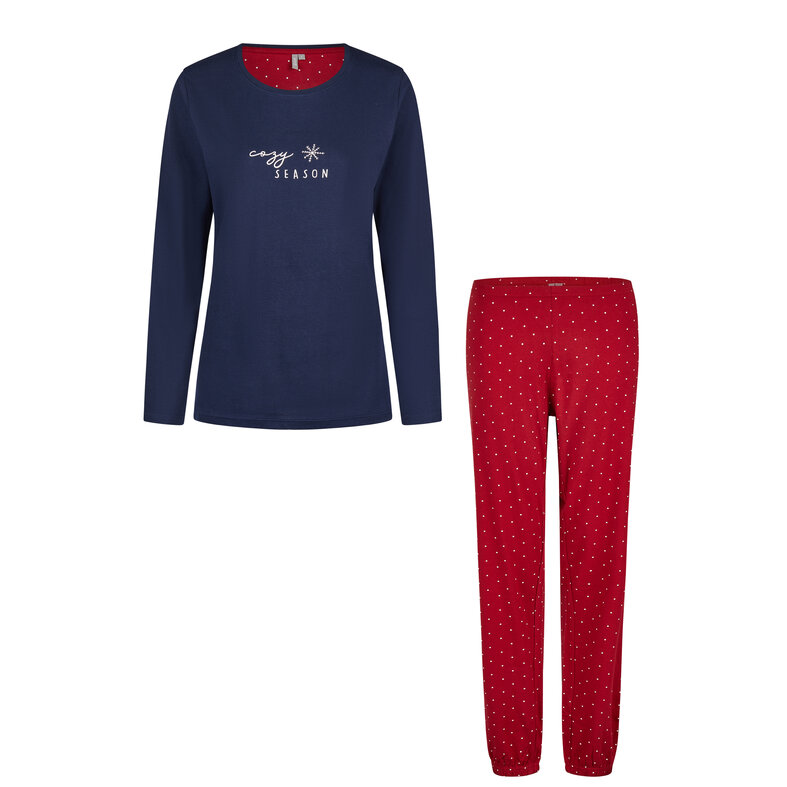 By Louise By Louise Dames Pyjama Set Lang Katoen Blauw