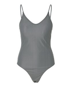 Pieces Ladies Swimsuit PCBAOMI Round Neckline Black/White Striped