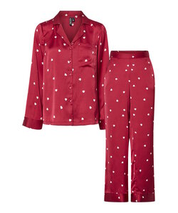 Pieces Dames Pyjama Set PCJYTTE Hartjes Satijn Nachtset Rood