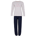 By Louise By Louise Dames Pyjama Set Lang Katoen Off White / Donkerblauw Gestipt