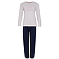 By Louise By Louise Dames Pyjama Set Lang Katoen Roze / Donkerblauw Gestipt