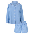 By Louise By Louise Dames Pyjama Set Short + Blouse Gestreept Blauw