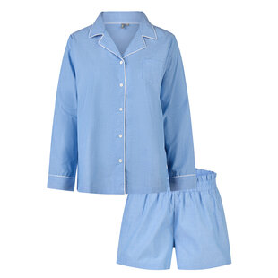 By Louise Ladies Pyjama Set Short + Blouse Solid Light Blue