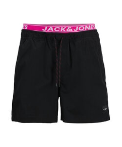 Jack & Jones Heren Zwemshort JPSTMAUI Neon Dubbele Waistband Zwart/Roze