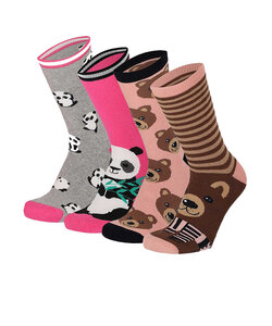 Apollo Meisjes Antislip Sokken 4-Pack Beer/Panda Print
