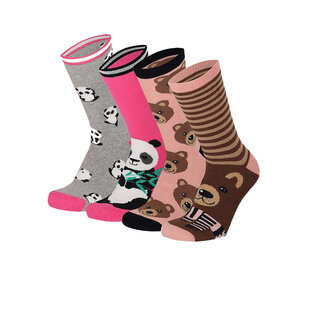 Apollo Girls Non-Slip Socks 4-Pack Bear/Panda Print