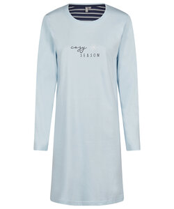 By Louise Ladies Nightshirt Long Sleeve Cotton Solid Light Blue
