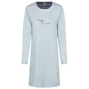 By Louise Ladies Nightshirt Long Sleeve Cotton Solid Light Blue