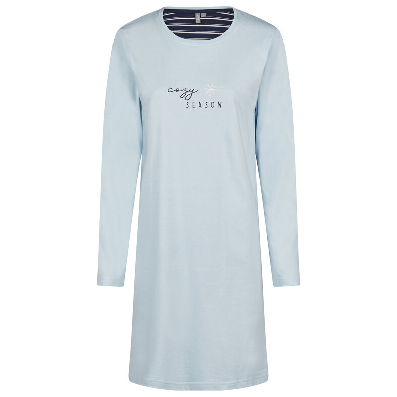 By Louise By Louise Dames Nachthemd Lange Mouw Katoen Effen Lichtblauw