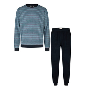 Phil & Co Men's Winter Pajama Set Long Terry Light Blue/Dark Blue Striped