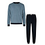 Phil & Co Phil & Co Heren Winter Pyjama Set Lang Badstof Lichtblauw/Donkerblauw Gestreept