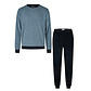 Phil & Co Phil & Co Heren Winter Pyjama Set Lang Badstof Lichtblauw/Donkerblauw Gestreept