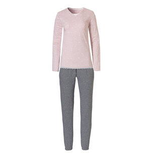 By Louise Ladies Pyjama Set Long Cotton Pink / Grey