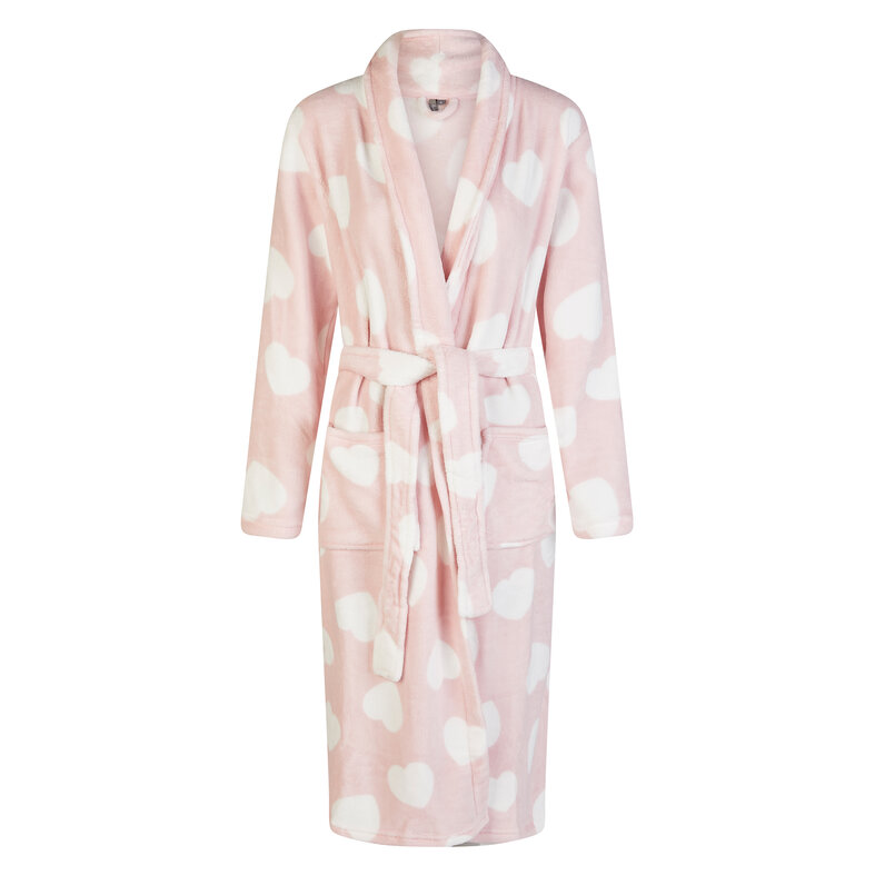 By Louise By Louise Ladies Bathrobe Fleece Pink Hearts