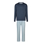 Phil & Co Phil & Co Heren Pyjama Set Interlock Donkerblauw/Lichtblauw Gestreept