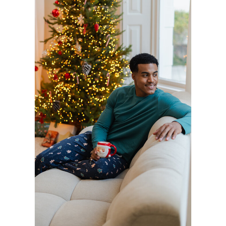Happy Shorts Happy Shorts Men's Pyjama Pants Long Dark Blue Gingerbread Christmas Print