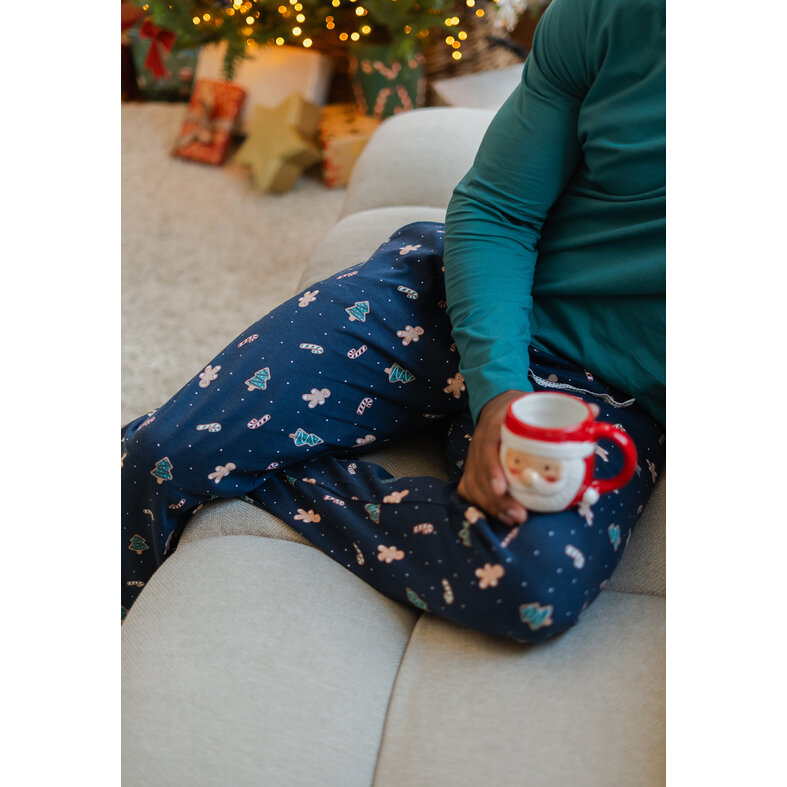 Happy Shorts Happy Shorts Men's Pyjama Pants Long Dark Blue Gingerbread Christmas Print