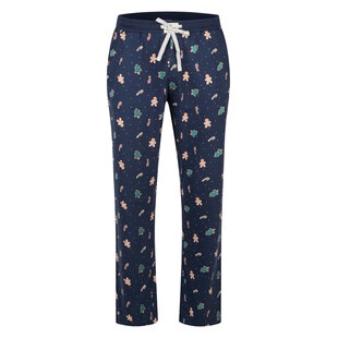 Happy Shorts Heren Pyjama Broek Lang Donkerblauw Gingerbread Kerst Print