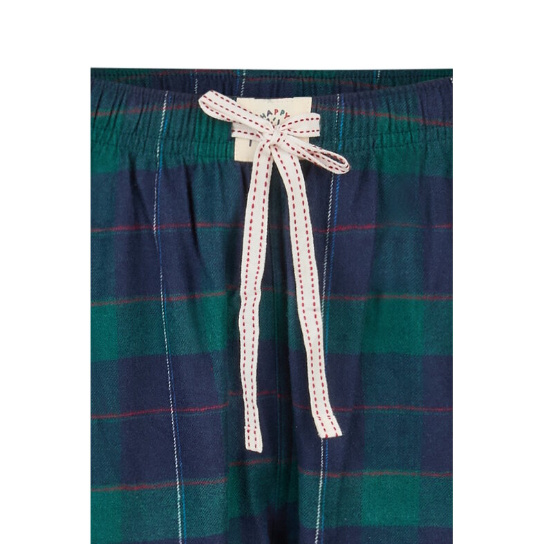 Happy Shorts Happy Shorts Dames Pyjama Broek Lang Donkerblauw/Groen Geruit Flanel