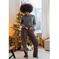 Happy Shorts Happy Shorts Ladies Pyjama Pants Long Gray/Red Checkered Flannel